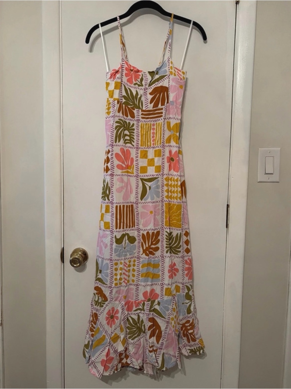 Floral Patchwork Maxi Slip Dress in Pink and Mustard